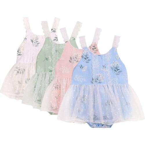 Citgeett Summer Newborn Baby Girls Mesh Bodysuits Sleeveless Pattern U-shaped Neck Lace Playsuit Clothes