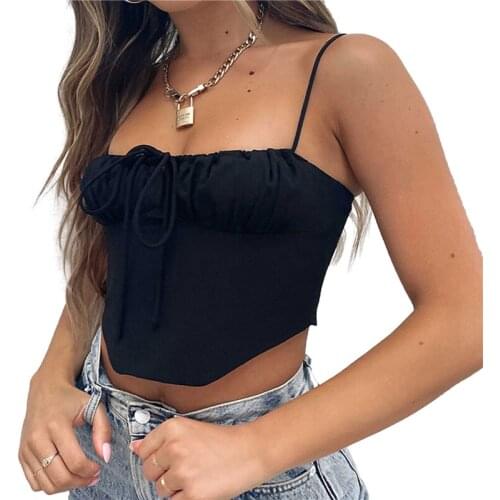 2021 Fashion Trend Women’s Solid Color Bustier Tops Elastic Low Neckline Adjustable Shoulder Strap Crop Tansk Summer Camisole