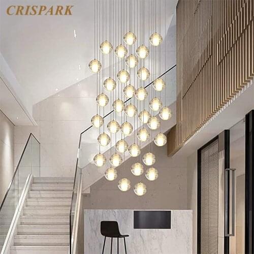 Nordic Stairs Pendant Light LED G4 Modern Clear Bubble Crystal Orb Hanging Lamp Art Deco Villa Kitchen Island Dining Table
