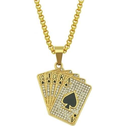 New Fashion Punk Pendant Necklace Personality Poker Spades Pattern Inlaid Zircon Mens Jewelry Trend Creative Accessories