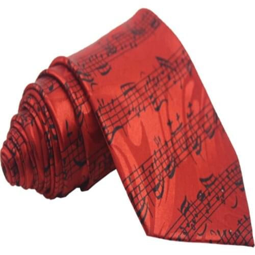 New Korean China Red Men Ties Red Music Notes Casual Printed Cravate Homme Business Formal Wedding Ties For Men
