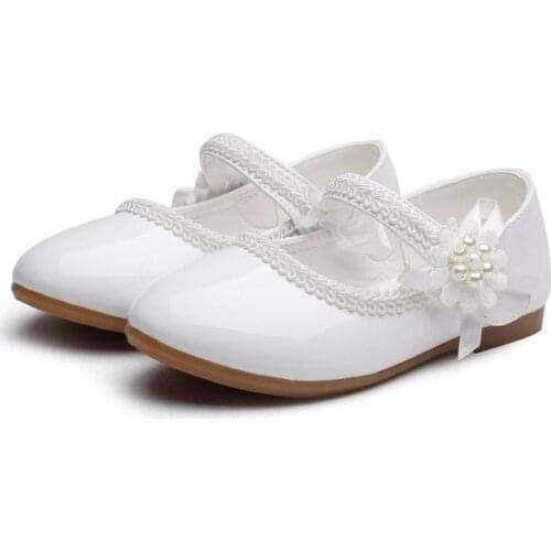 1 2 3 4 5 6 7 Years New Flower Children Little Girls White Pearl Leather Shoes For Girls Kids Party Wedding Princess Dress Shoes