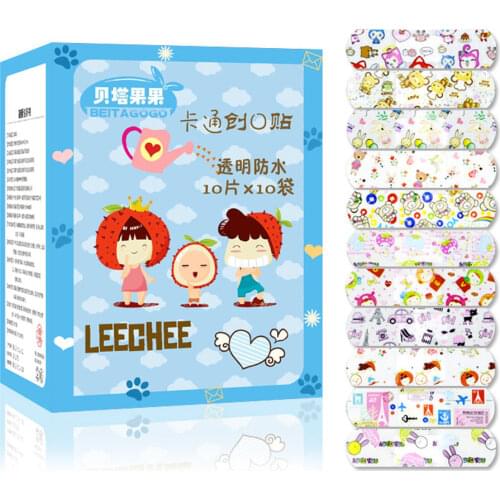 Lovely 100PCS Waterproof Breathable Cute Cartoon Band Aid Hemostasis Adhesive Bandages First Aid Emergency Kit For Kids Children