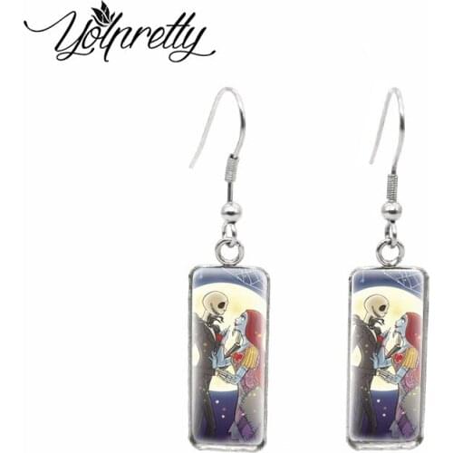 2021 New Arrival The Nightmare Before Christmas Jack and Sally Cartoon Movies Characters Rectangle Dangle Earrings