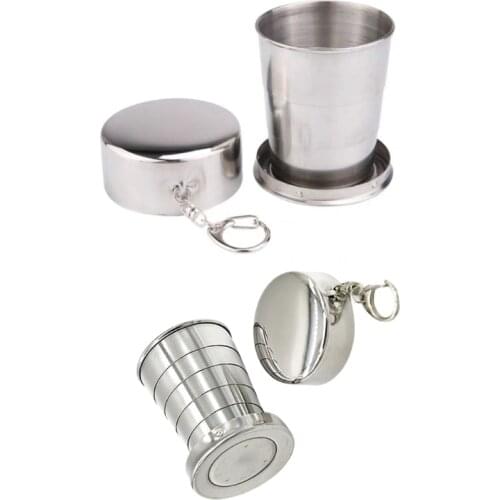 Collapsible Travel Cups Stainless Steel Folding Cup with Lid Expandable Portable Reusable Mug for Survival Hiking Picnic