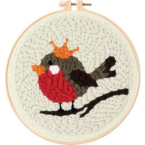 Bird Punch Needle Starter Kit, Beginner Punch Needle Kit with Adjustable Hoop, Yarn, Burlap with a Pattern, English Manual