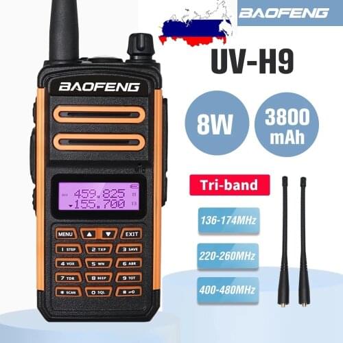 BaoFeng Tri-Band Walkie Talkie UV-H9 8W High Power Two-way Ham Radio 136-174/220-260/400-480MHZ FM Transceiver Update UV9R plus