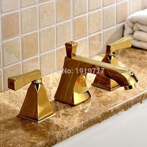 Vidric Factory Direct Solid Brass 8" Widespread 3pcs Widespread Lavatory Sink Basin Faucet Mixer Tap Gold-Pvd Color