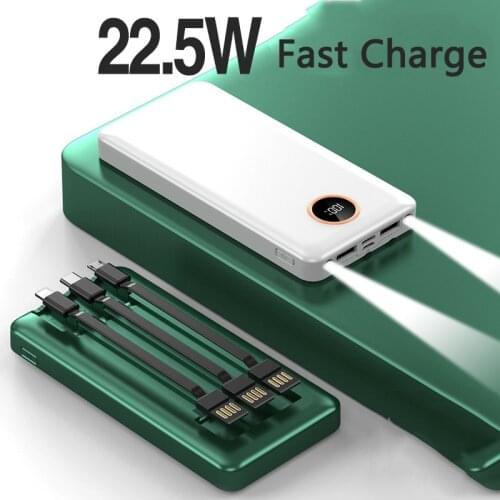 22.5W Fast Charge Power Bank 10000mAh 20000mAh Built in Cable External Battery For iPhone 12 11 Samsung S20 Xiaomi mi Poverbank