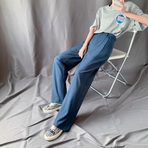 XS-2XL Lengthen Length Solid Pants Women 2020 Summer Elastic Waist High Waist Trouser Female Full Length Pocket Wide Leg Pants