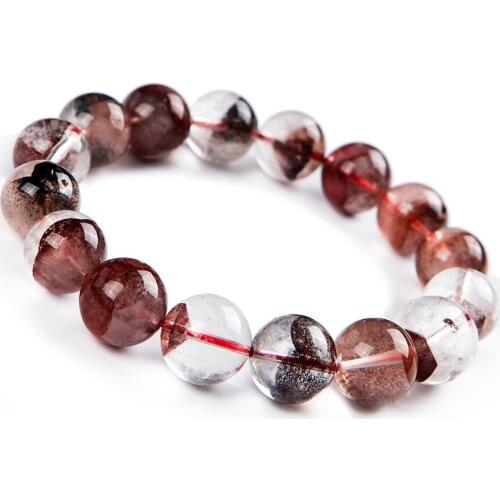 Genuine Natural Red Phantom Quartz Gems Stone Crystal Women Round Beads Bracelet 14mm