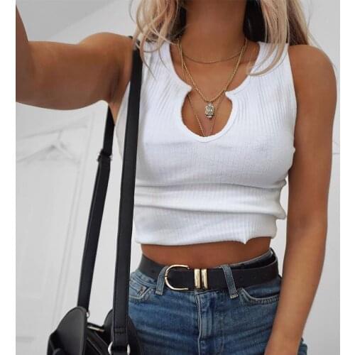 Round neck sleeveless cotton crop top sexy women fashion summer 2019 new casual white tank top solid color party tops