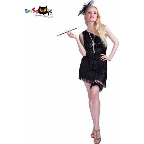 Retro Black Swing Girl Women 1920s Flapper Dress Cosplay Carnival Party Sexy Dance Tassels Dress Halloween costume