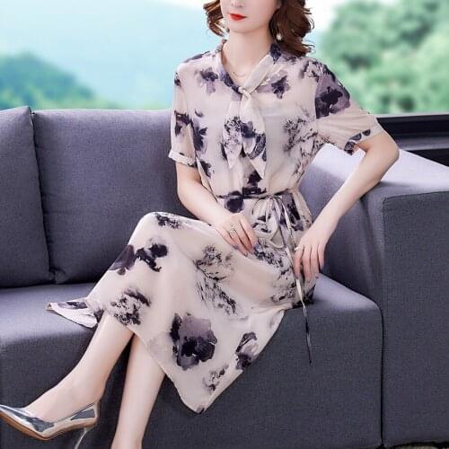2021 Women Vintage Floral Chiffon Beach Midi Dress Summer Casual 5XL Plus Size Loose Dress Elegant Bodycon Party Runway Vestidos