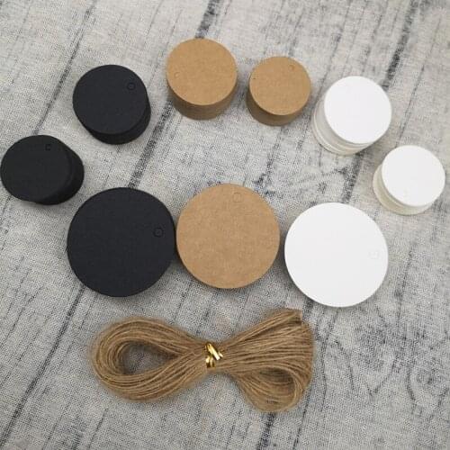 100pcs/lot Round Kraft Gift Tags Wedding Party Paper Tag Price Label Hang Tag Package Decoration White Black Brown