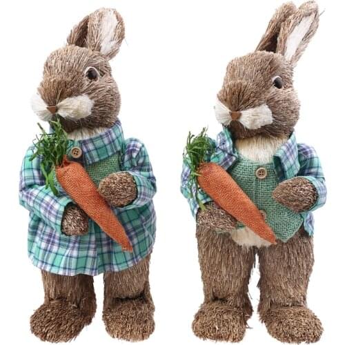 2pcs Cute Straw Rabbits Bunny Decorations Easter Party Home Garden Wedding Ornament Photo Props Crafts Retailsale