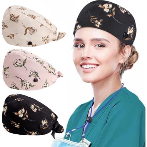 2021 New Fashion Printed Cotton Breathable Female Medical Nurse Cap Pet Hospital Surgeon Caps Dentist Cap Beauty Salon Chef hat