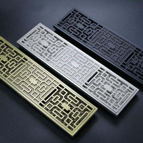 8x30cm Rectangular Brass Antique Brushed Engraving Drain Pipe Bathroom Drain Pipe Kitchen Shower Room Porch Floor Drain