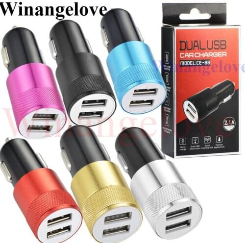 Dual usb Ports Car charger 2.1A+1A Aluminum Alloy auto power car chargers for samsung s9 s8 note 7 8 for iphone 7 8