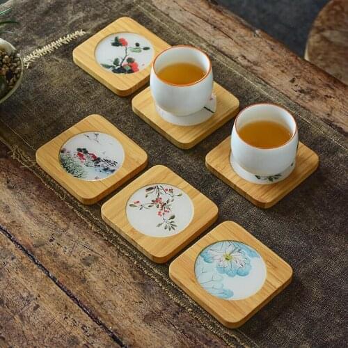 Chinese Style Bamboo Teacup Mat Heat Proof Mat Non-Slip Heat-Resistant Saucer Kung Fu Tea Set Tea Ceremony Utensils Coasters