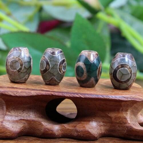 2pcs Prayer Mala Tibetan Mystical Dzi 3 Green Eyes Oval Beads DIY Bracelet Necklace Charms Findings For Jewelry Making 8x12mm