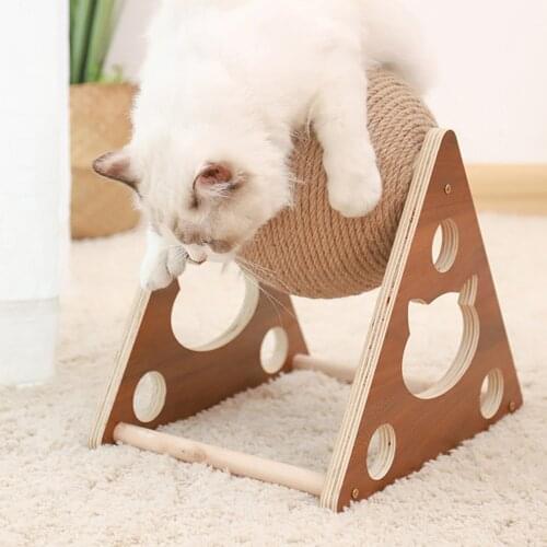 Cat Scratching Wooden Rotating Ball Cat Scratcher Grinding Claws Handmade Sisal Rope Durable Cat Toy Puzzle