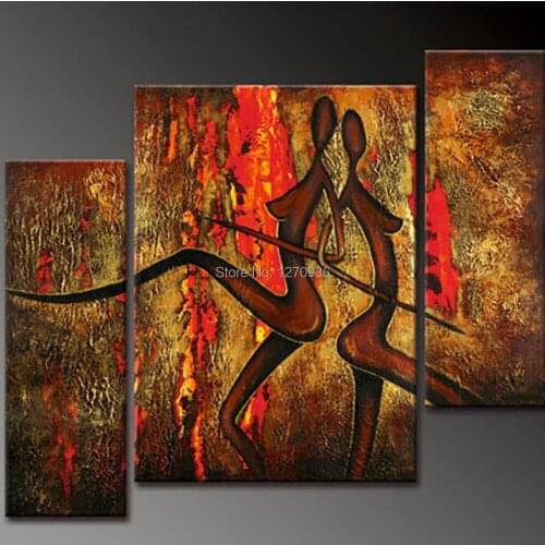 Cheap Handmade African Nude Couple Back to Back Wall Art 3 Pieces Nude Oil Painting on Canvas Wall Artwork for Home Decoration