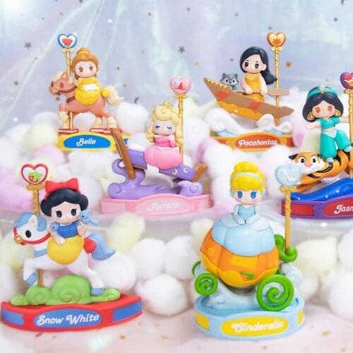 Disney Princess Carousel Series Action Figure Doll Toys Lovely Snow White Aurora Ariel Tiana Belle Figures Gifts for Kids Girl