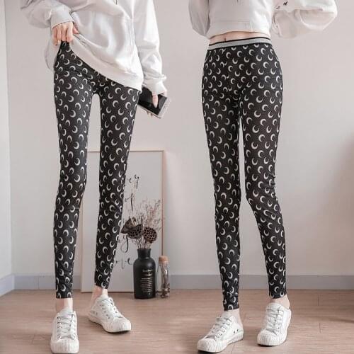 Stretch Skinny Leggings Women Fashion Crescent Print Casual High Waist Women Leggings Jeggings Pink Black White