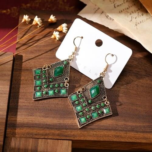 Ethnic Retro Womens Green Jhumka Dangle Earrings Gypsy Indian Earrings Statement Jewelry Femmes Pendientes