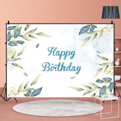 Green Painted Leaves Happy Birthday Party Backdrops Living Room Wall Decor Poster Background For Children Photography