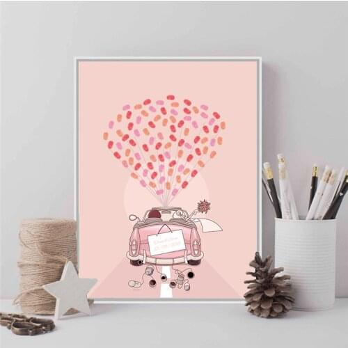 HAOCHU Custom Wedding Fingerprint Tree Painting DIY White Pink Wedding Car Guest Book Bridal Shower Party Decorations Supplies