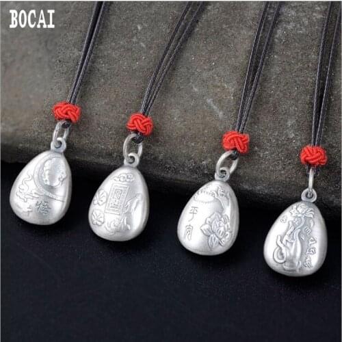 Retro bergamot lotus amulet pendant S990 solid sterling silver heart pendant sweater chain ladies pendant