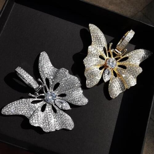 Butterfly Pendant Necklace 2 Colors Iced Out Micro Paved CZ Necklace Hip Hop Jewelry For Men Women Gifts