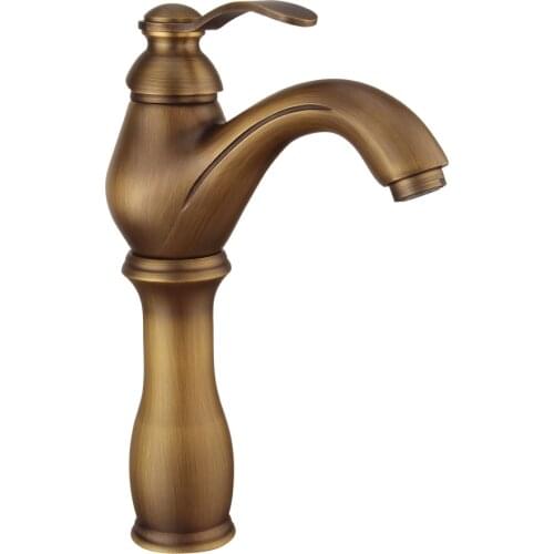 Retro Antique Brass Bathroom Faucets Single Holder Single Hole Deck Mounted Faucet Hot Cold Water Mixer Tap