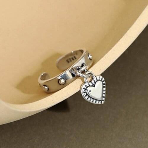 Retro Heart-shaped Tassel Metal Opening Ring Creative Punk Female Silver Color Ring Accessories Romantic Party Jewelry Gift