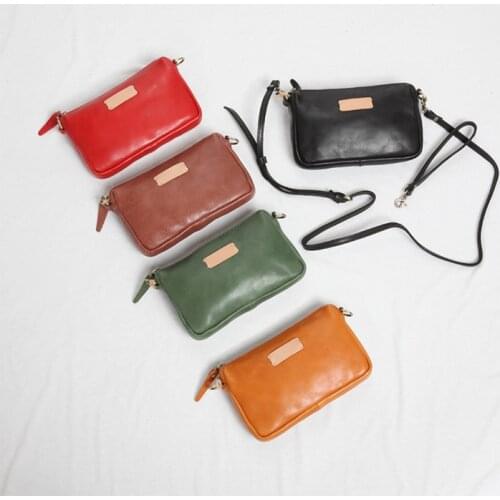 Fashion Solid Color First Layer Cowhide Small Pure Fresh Literature Art Multi-Function Women Handbag Retro Shoulder Bags