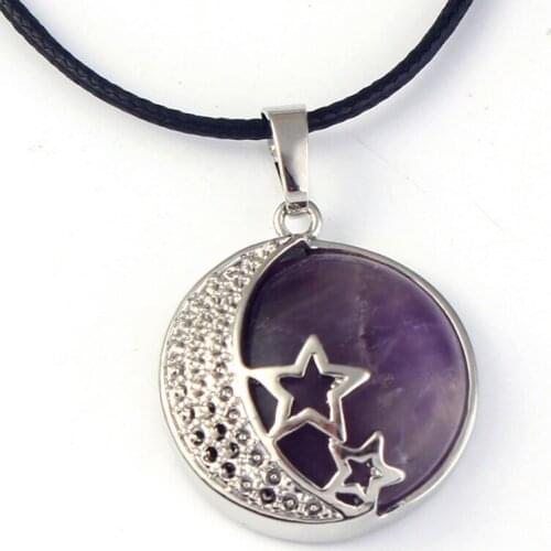 Trendy-beads Popular Silver Plated Natural Purple Amethysts Inlay Star Crescent Moon Pendant For Anniversary Jewelry