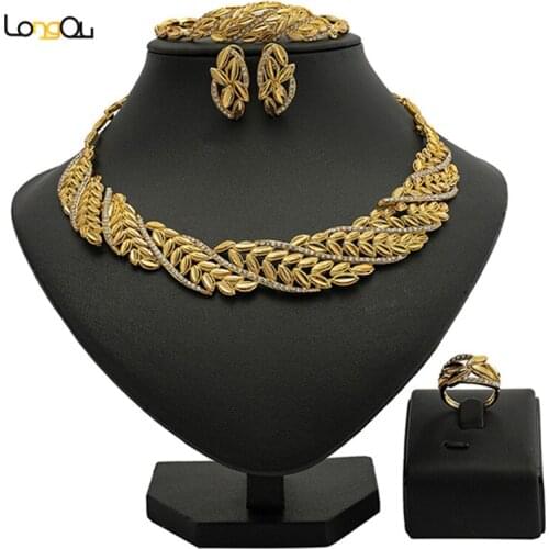 Longqu Fashion African Women Costume Jewelry Set Nigerian Wedding designer Jewelry set Dubai gold bridal Jewelry set Wholesale