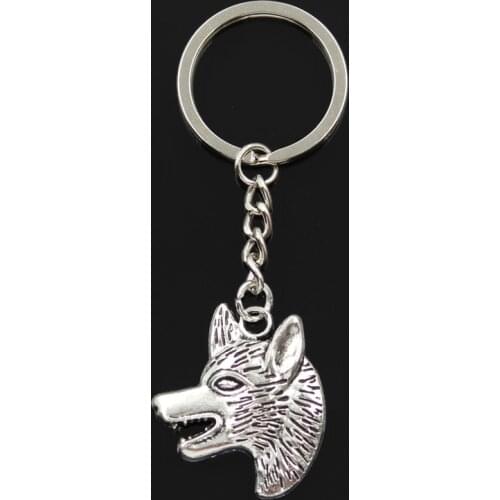 Fashion 30mm Key Ring Metal Key Chain Keychain Jewelry Antique Silver Color Plated Wolf Dog Wolfhound 35x30mm Pendant