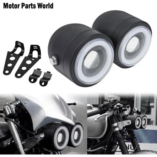 Motorcycle Twin Dual Headlight Double Amber Angel Eyes Lamp Headlamp w/ Bracket For Harley Softail Fat Boy FLSTF Chopper Bobber