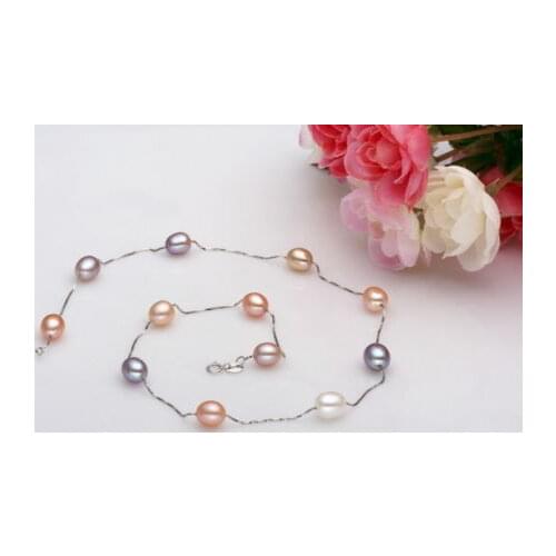 Natural 8-9mm AAA+ pearl necklace 925 sterling silver chain(2 length can choose)jewelry