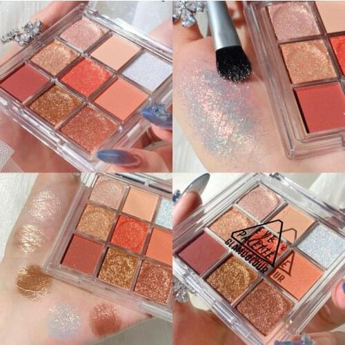 GlamColour 9 Color Matte Eyeshadow Palette Waterproof No Smudge Easy To Wear Long-lasting Shimmer Makeup Eye Shadow Comest TSLM2