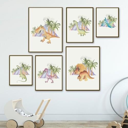 Jurassic Dinosaur Volcanic Nursery Wall Art Canvas Painting Nordic Posters And Prints Wall Pictures Baby Room kids Bedroom Decor