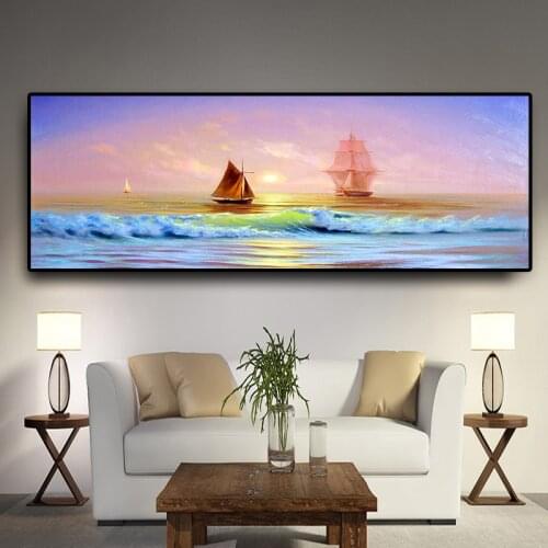 Sunsets Natural Seascape Sailing Sea Landscape Posters Wall Art Pictures Painting Wall Art for Living Room Home Decor (No Frame)
