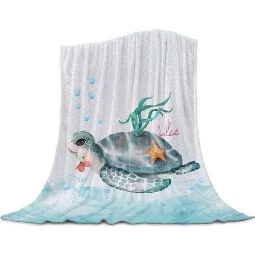 Underwater World Turtle Retro Throw Blanket for Sofa Christmas Decoration Bedspread Portable Microfiber Flannel Blanket