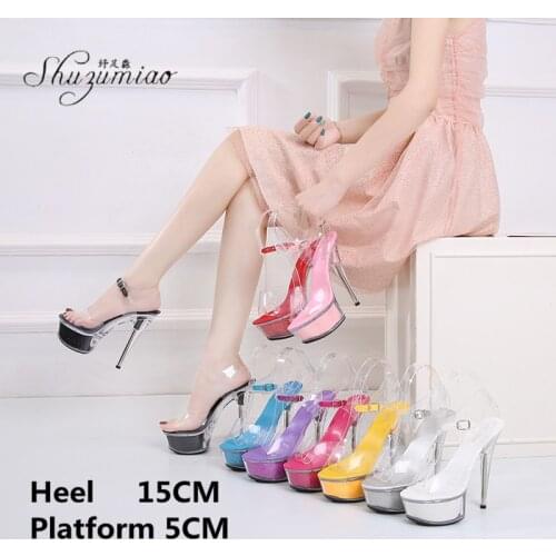 Wedding Pole Dance Shoes Sequin Crystal Stripper Womens Shoes Nightclub Model Sexy Thick-Soled 15CM Super High-Heeled Sandals