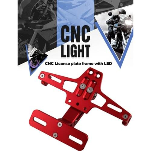 Universal CNC Motorcycle Adjustable Angle Aluminum License Number Plate Frame Holder Bracket with 4pcs Turn Signal lights Blue
