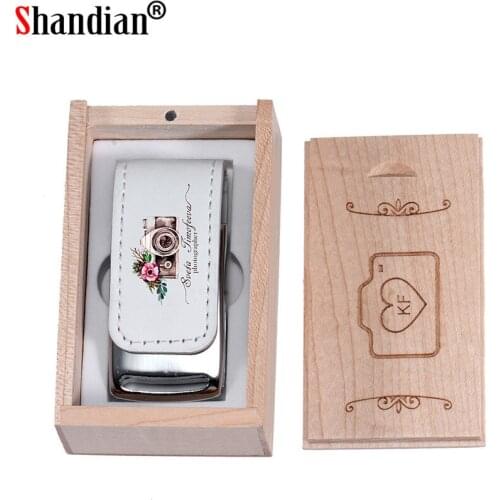 SHANDIAN Custom Company Logo usb 2.0 Flash pen drive 64GB 32GB 4GB 16GB Pendrive Leather USB+Box 1PCS free custom logo