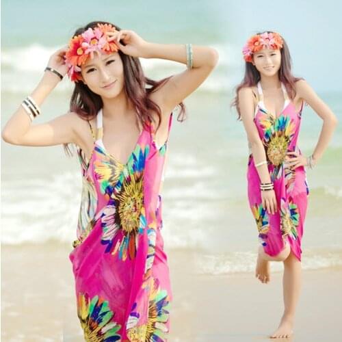 High Quality Women Chiffon Sarong Pareo Bikini Cover-Up Flower Beach Dress Swimwear Wrap Skirt Cover, 240PCS